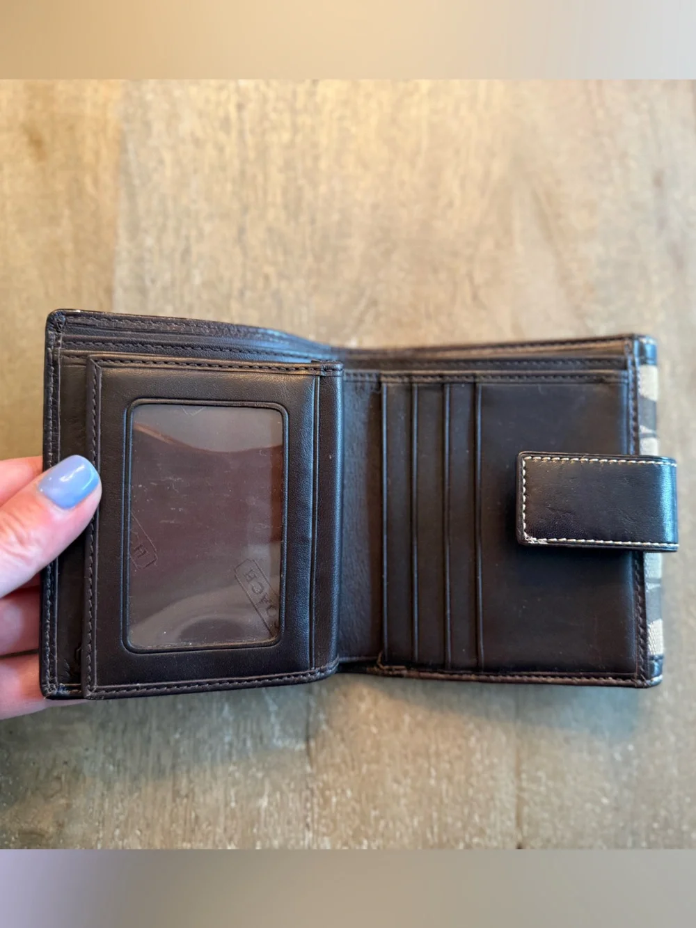 Coach Brown and Tan Signature Canvas Tri-Fold Card Wallet